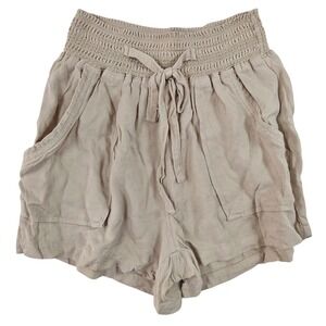 Cisono Rayon Collection Smocked Waist Shorts Taupe Tan‎ Size M Medium